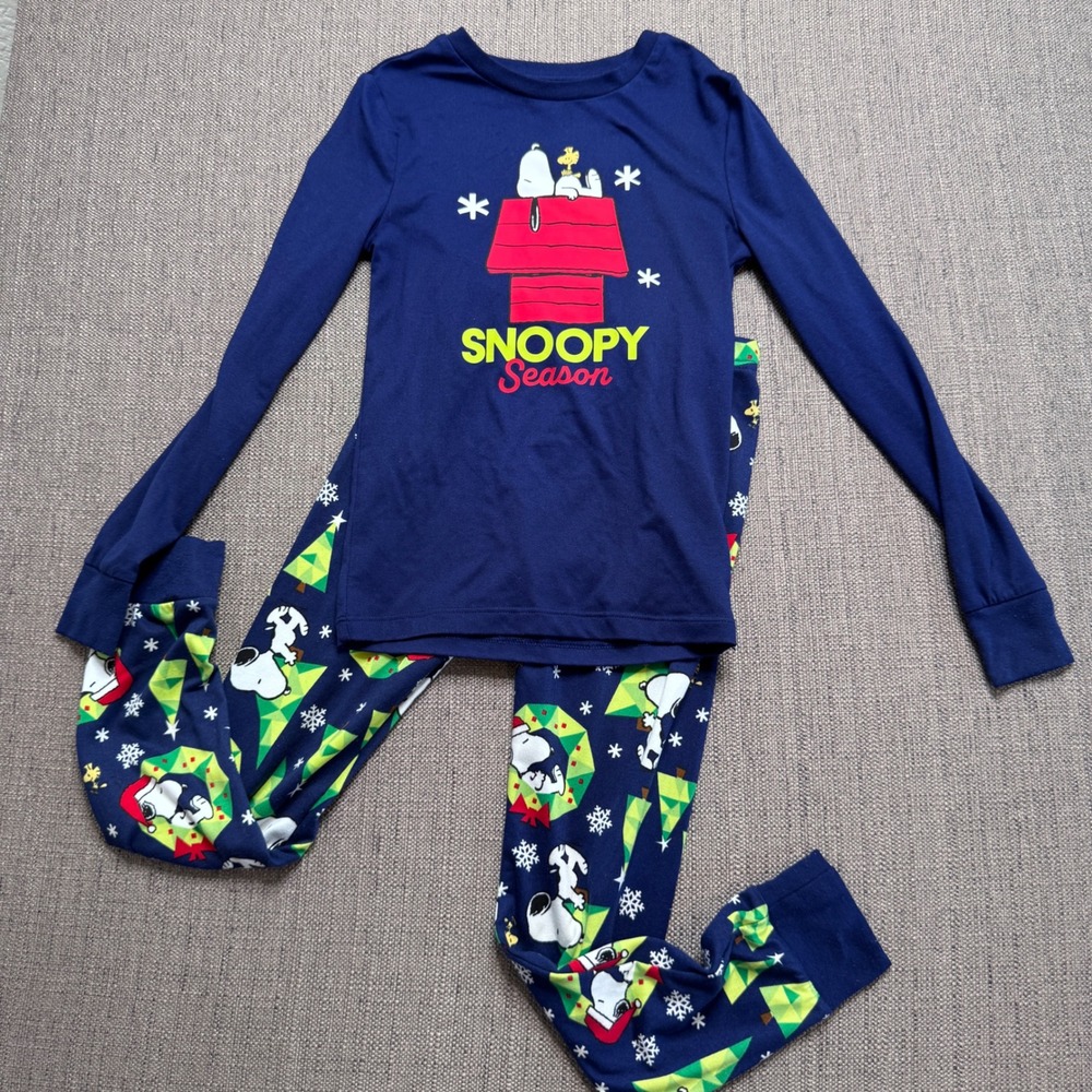 Peanuts Snoopy Kids Pajama Set Navy Blue Christmas Holiday Size 8 LZ45302SC